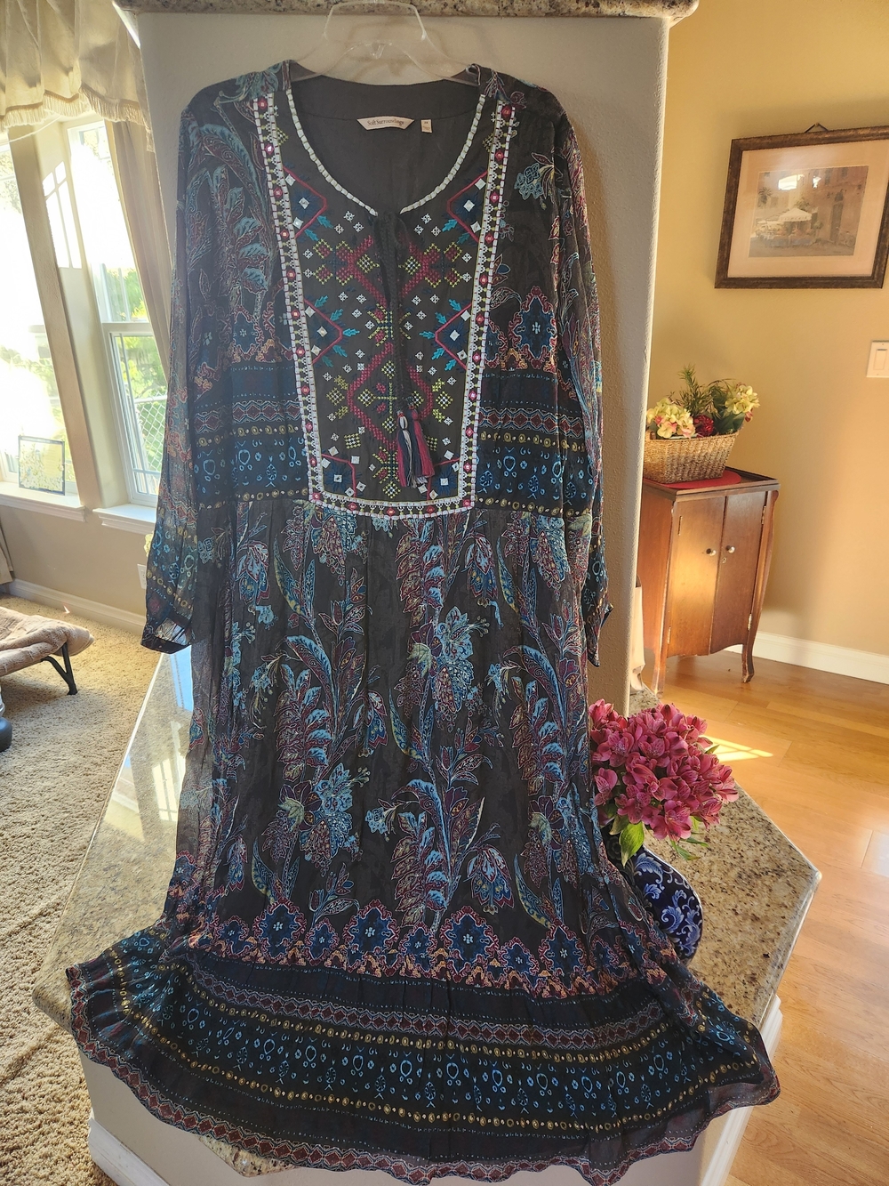 Dress Boho/ Peasant Floral Beads Size 2x